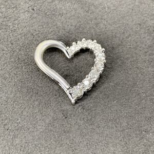 10k White Gold and Diamond Open Heart Dainty Pendant Signed JTW